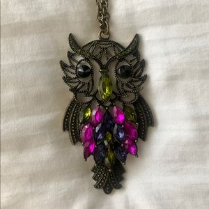 Multicolored owl “jewel” necklace | 32 inch chain